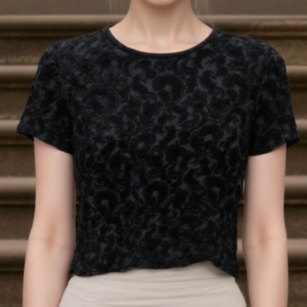 90s Vintage Ann Taylor Black Burnout Velvet Floral Top Whimsigoth Dark Romantic